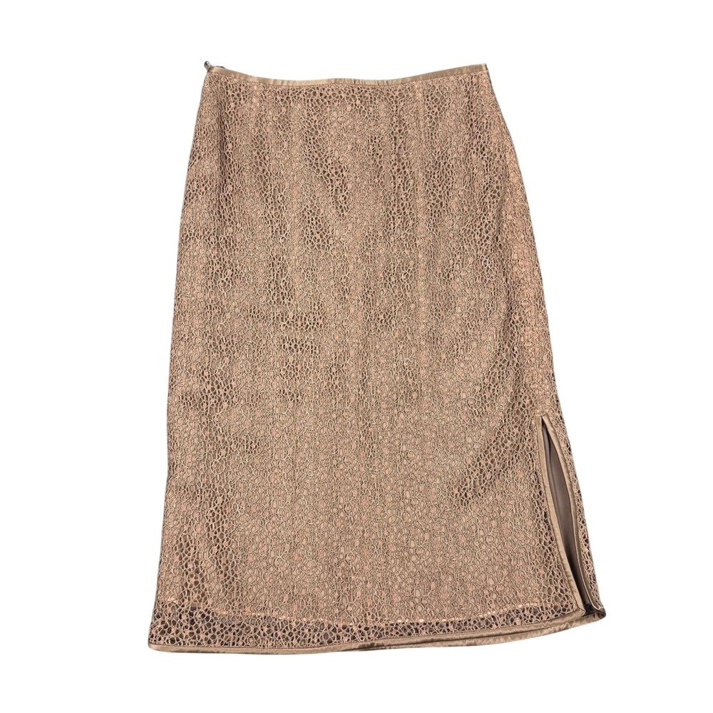 Worth New York Taupe Lace Overlay Midi Pencil Skirt 4‎ Quiet Luxury